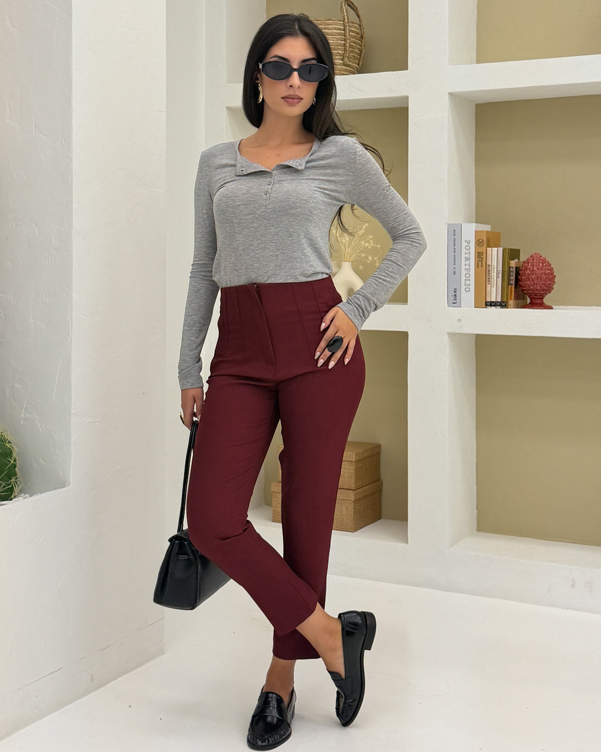 Pantalone a vita alta Bordeaux