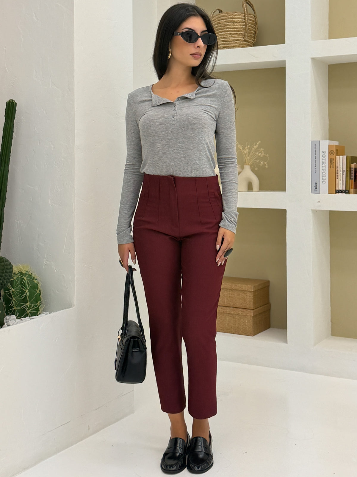 Pantalone a vita alta Bordeaux