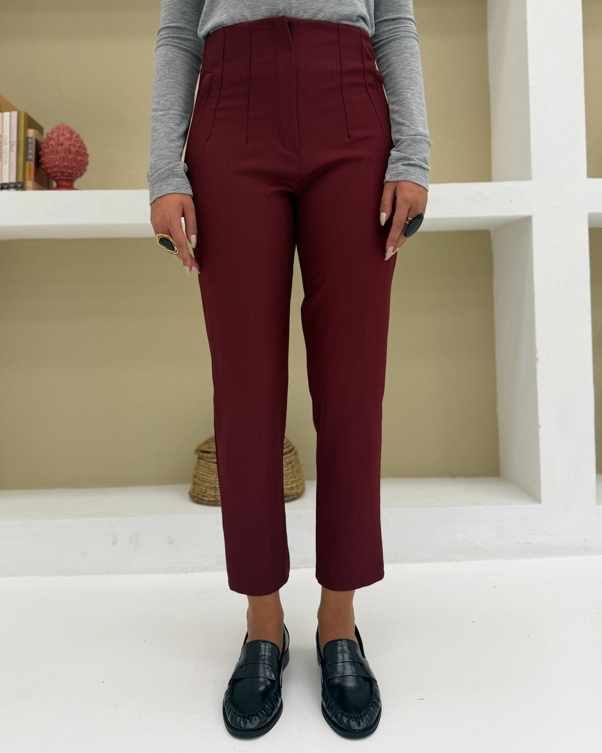 Pantalone a vita alta Bordeaux
