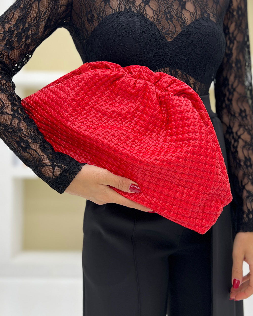 Borsa simple intreccio Rosso