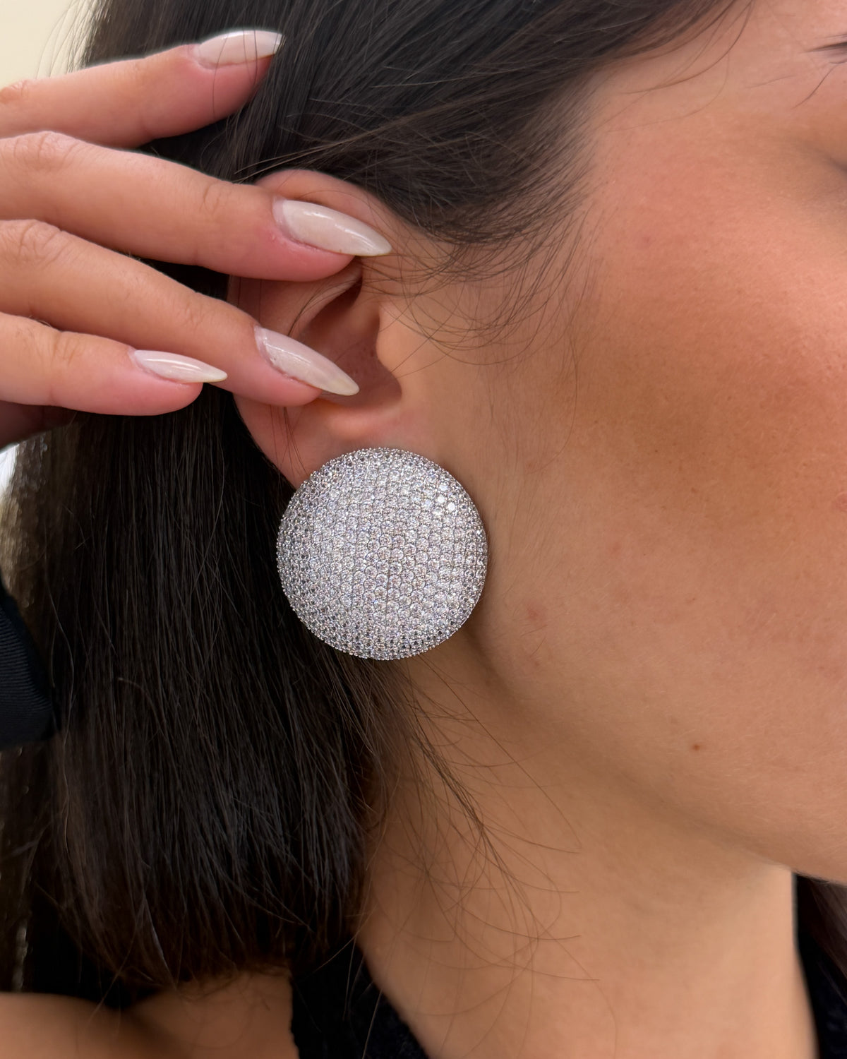 Orecchini CLIP Bottone strass Argento
