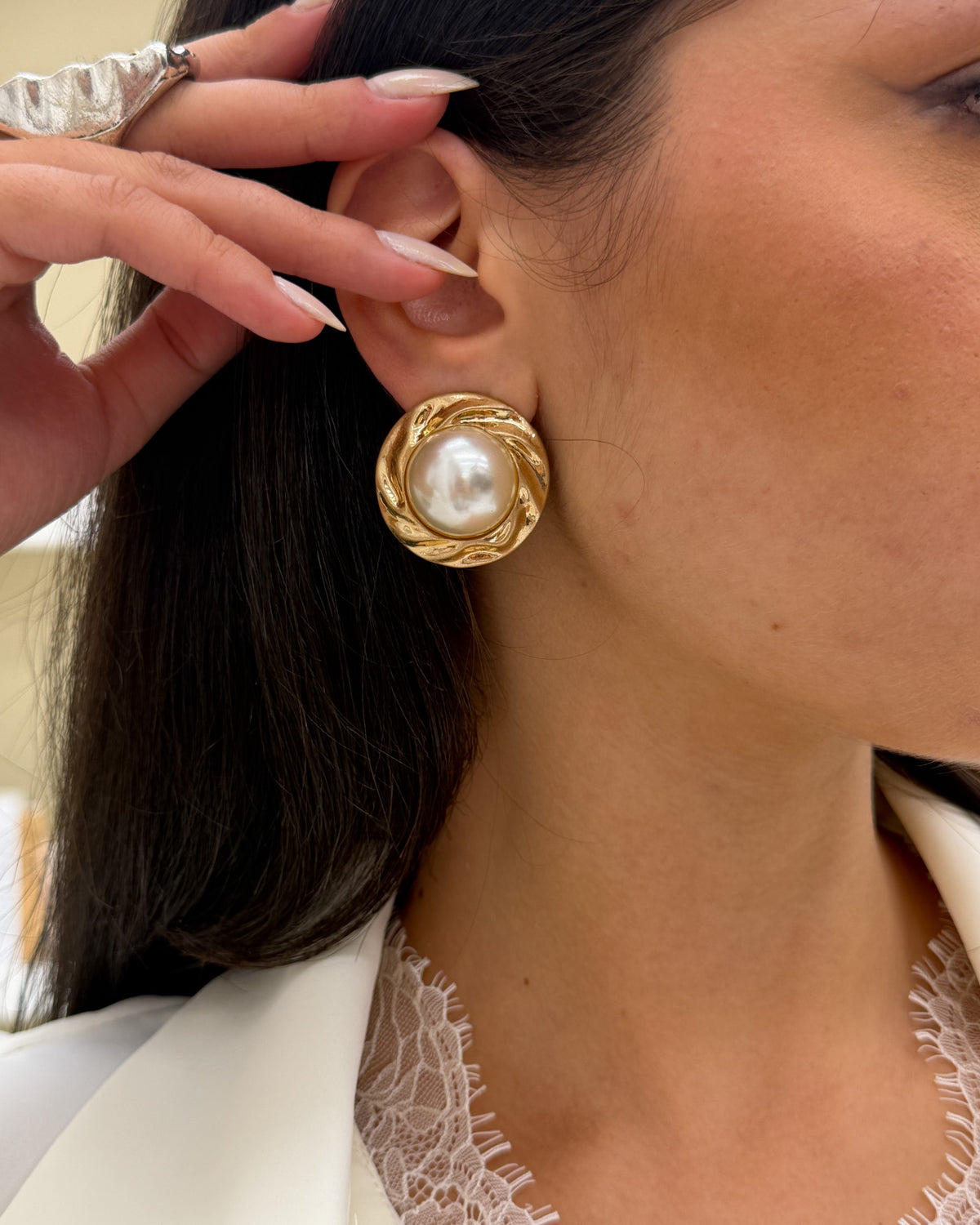Orecchini Cerchio Perla Oro