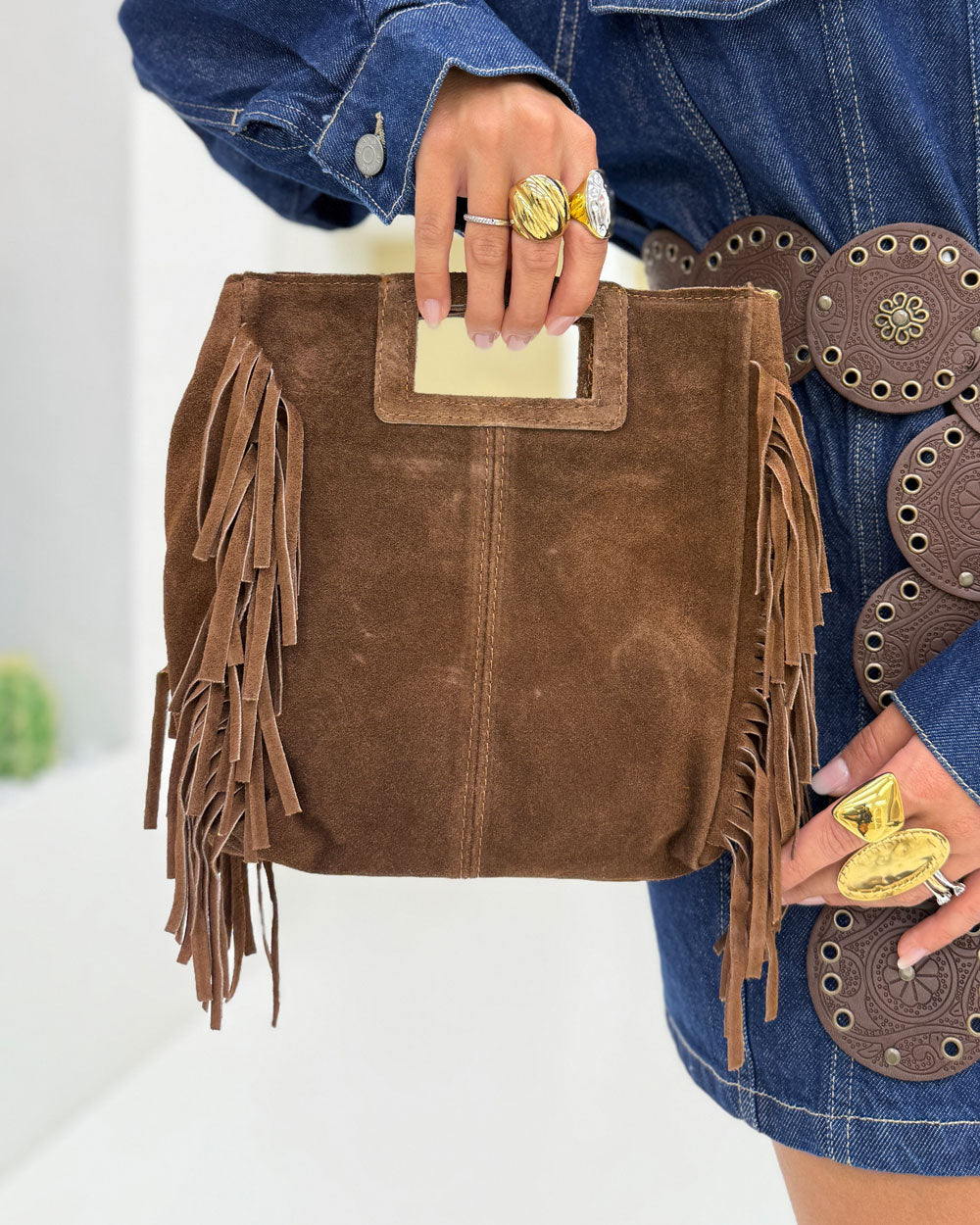 Borsa frange Maluma Marrone