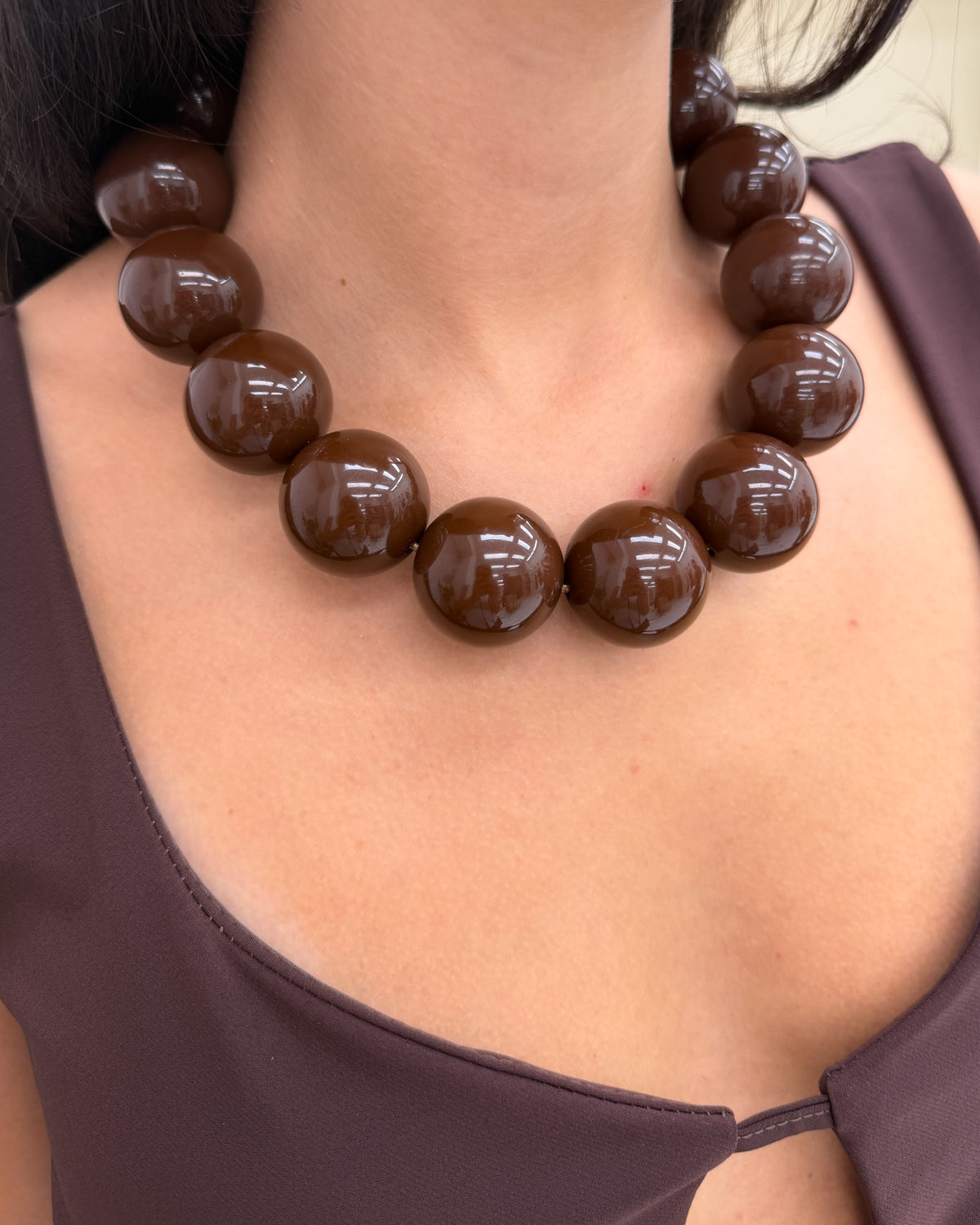 Collana sfere big Marrone