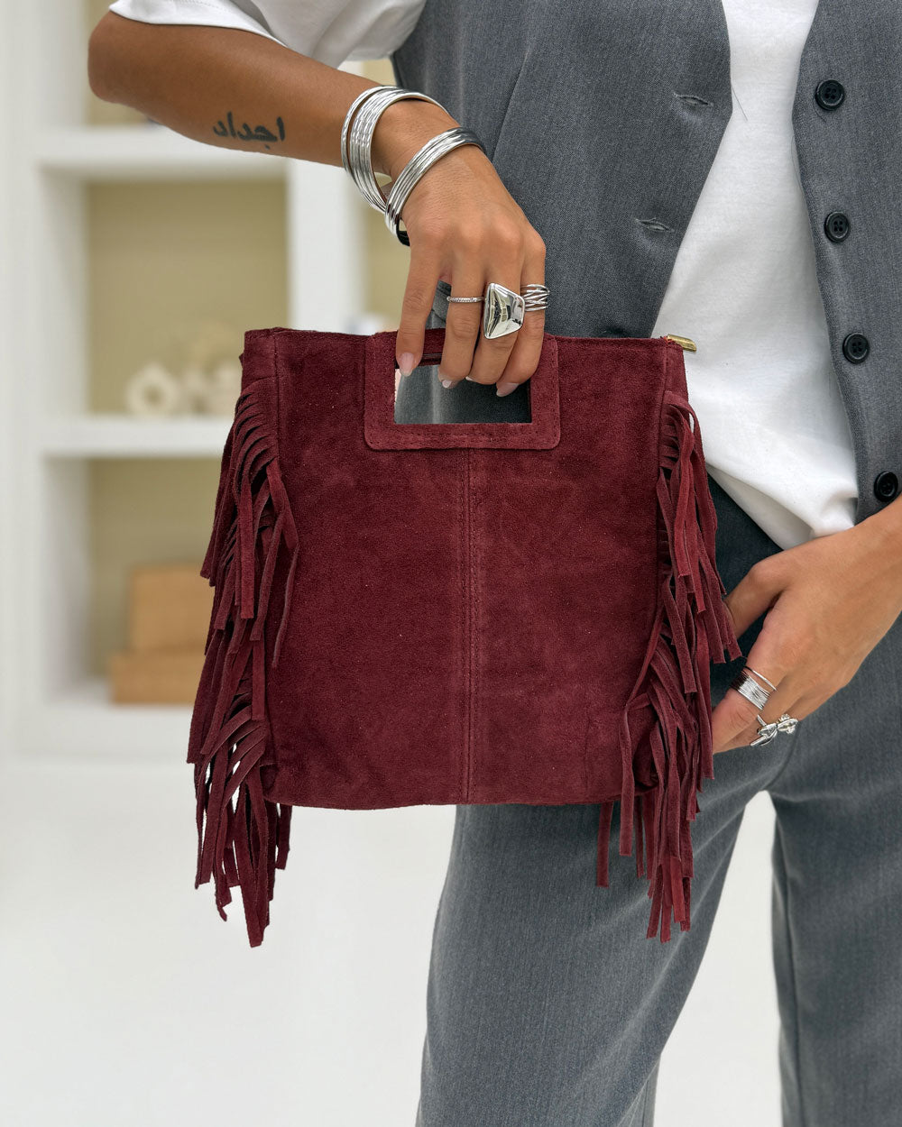 Borsa frange Maluma Bordeaux
