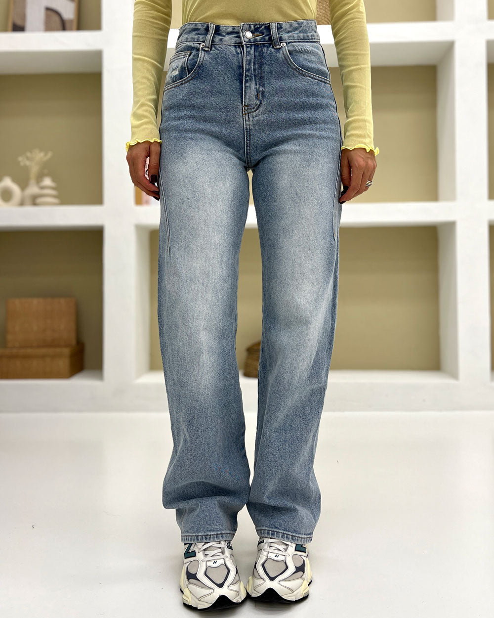 Jeans straight riprese C01 Celeste