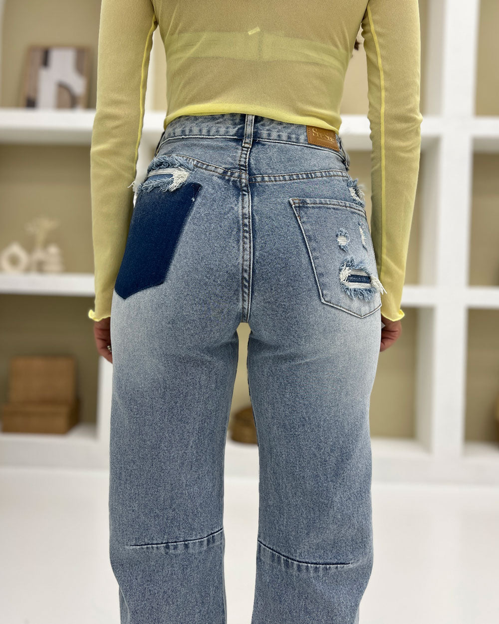 Jeans straight riprese C01 Celeste