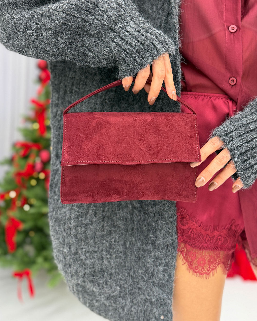 Borsa mini scamosc. Bordeaux