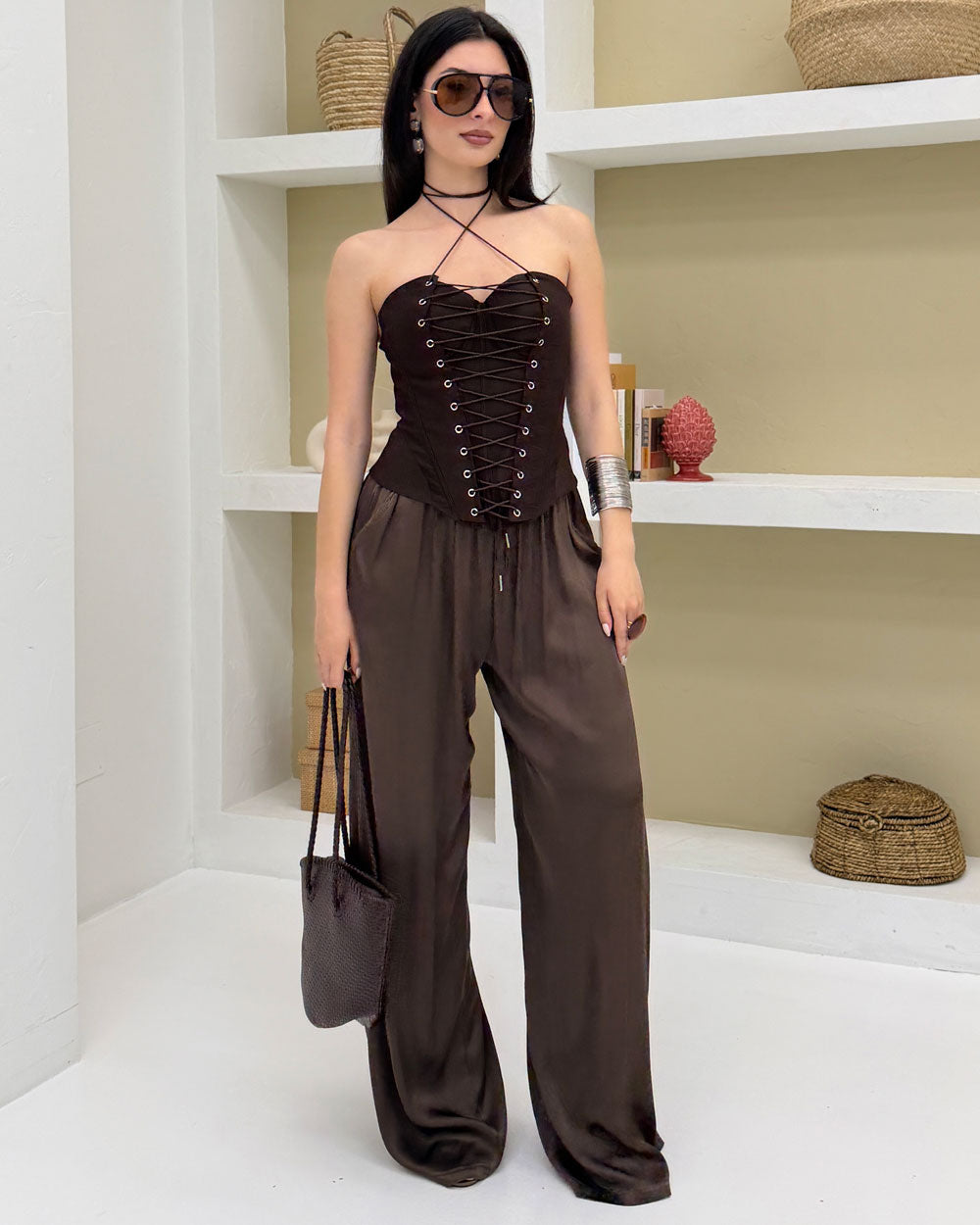 Pantalone palazzo viscosa Cacao
