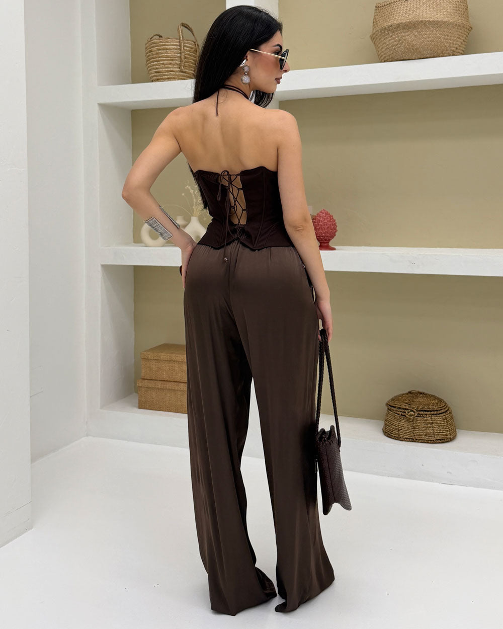 Pantalone palazzo viscosa Cacao