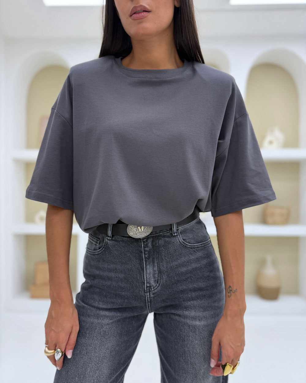 T-shirt over tessuto doppio Grigio