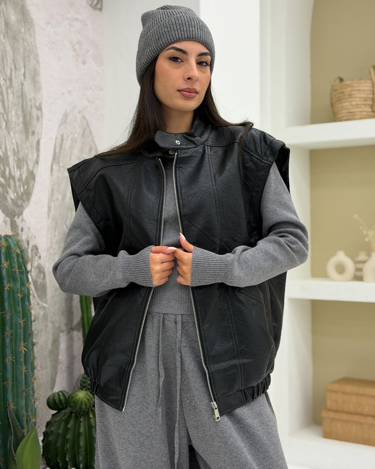 Gilet\bomber ecopelle Nero
