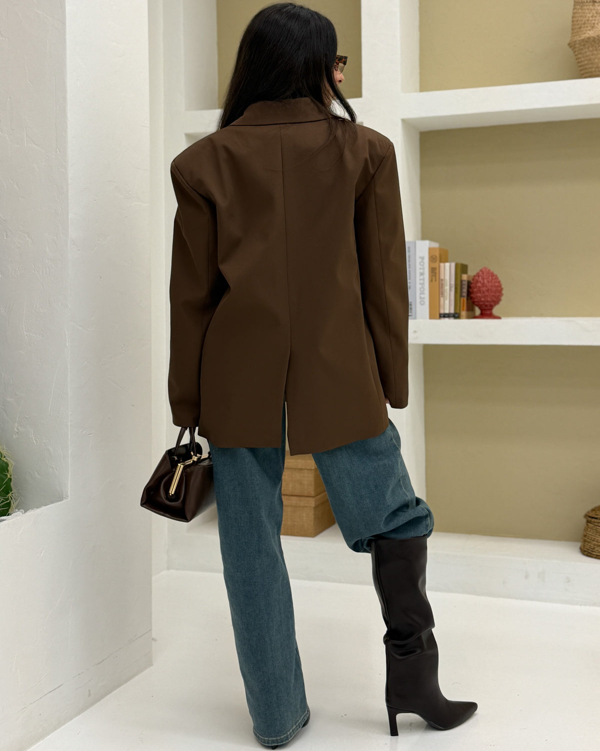Blazer over bottone e tasca patta Marrone
