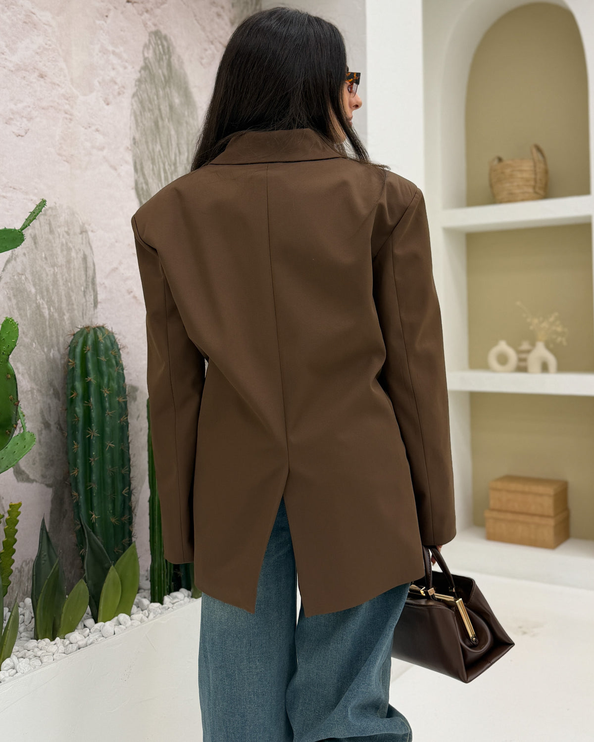 Blazer over bottone e tasca patta Marrone