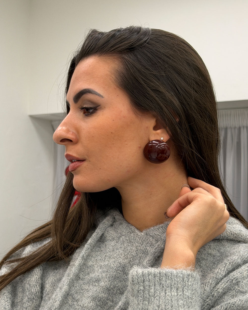 Orecchini LOBO Big Bottone Bordeaux