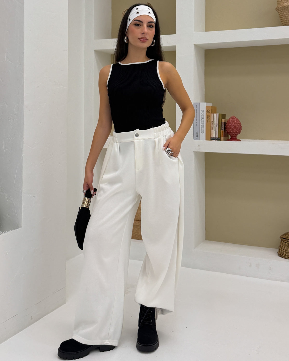 Pantalone elastico 53118 Bianco