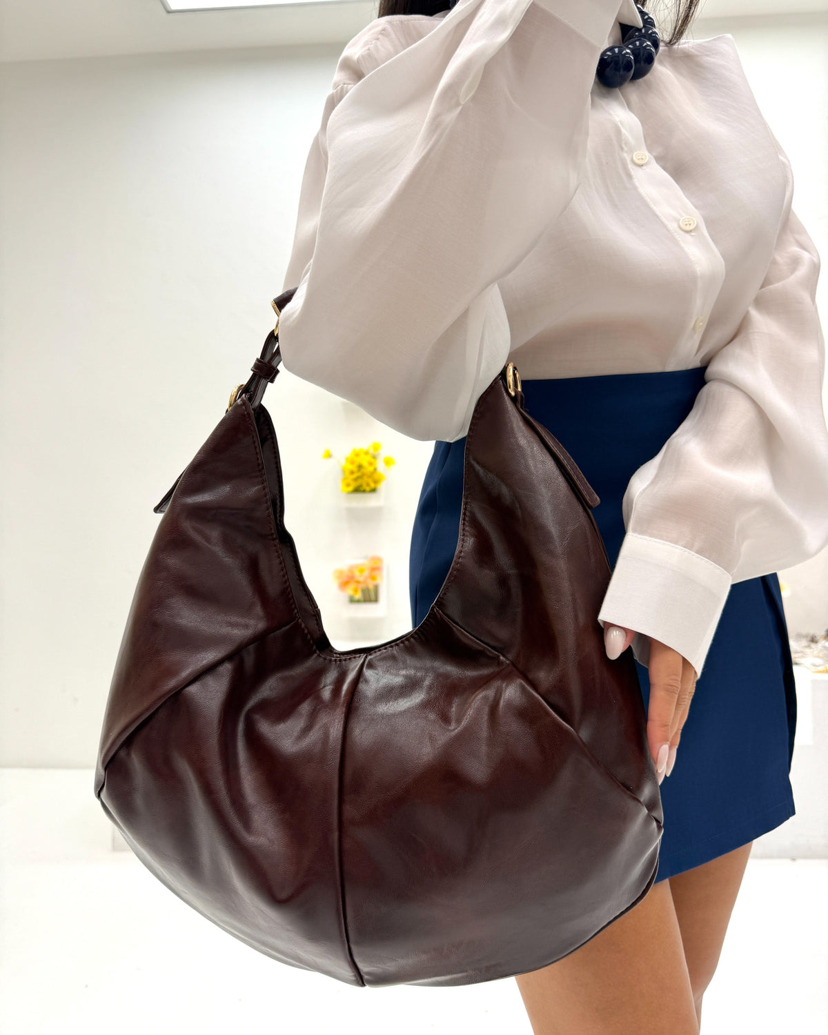 Borsa Mezzaluna Ecopelle Bordeaux