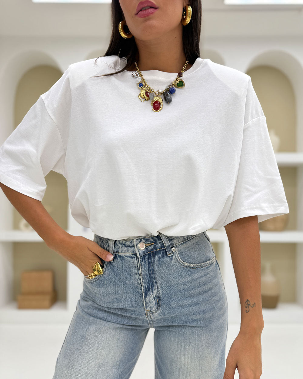 T-shirt over tessuto doppio bianco