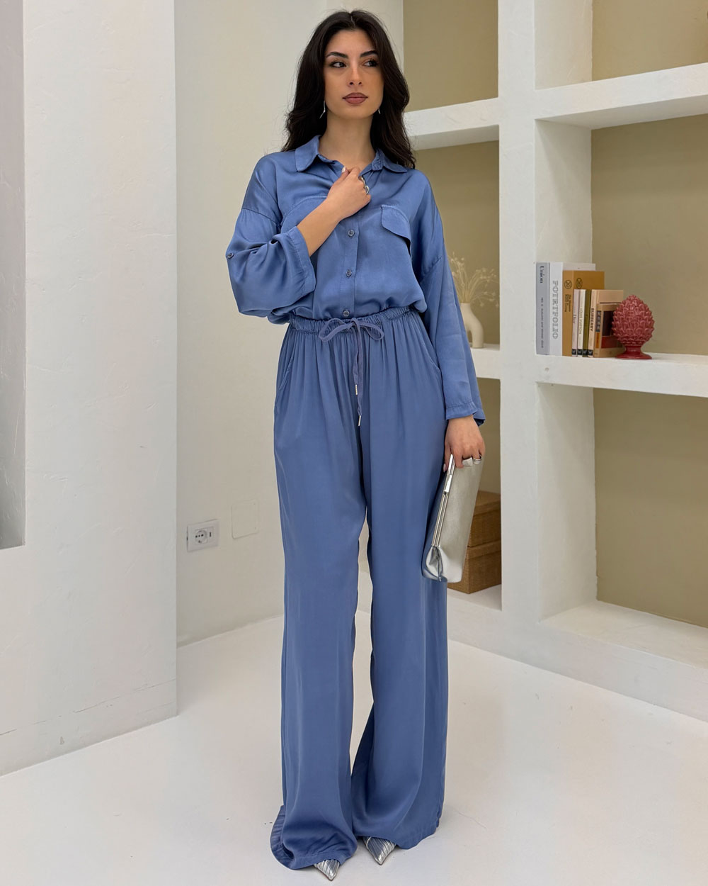 Camicia 100% viscosa Celeste