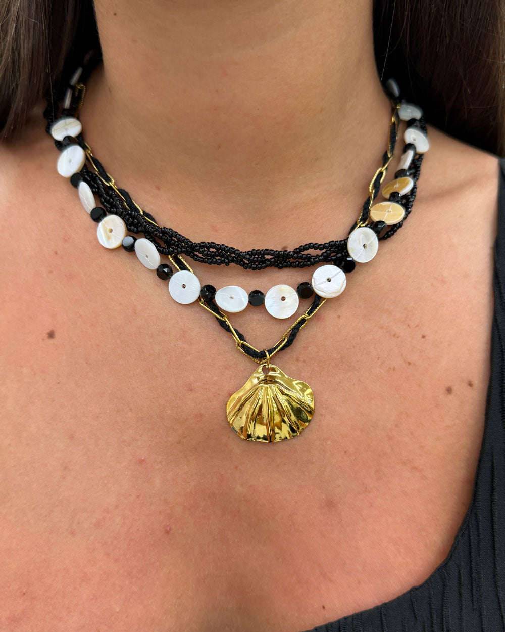 Collana Perline/Bottoni Nero