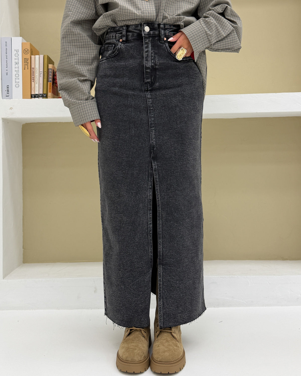 Gonna midi denim H5133 Grigio scuro