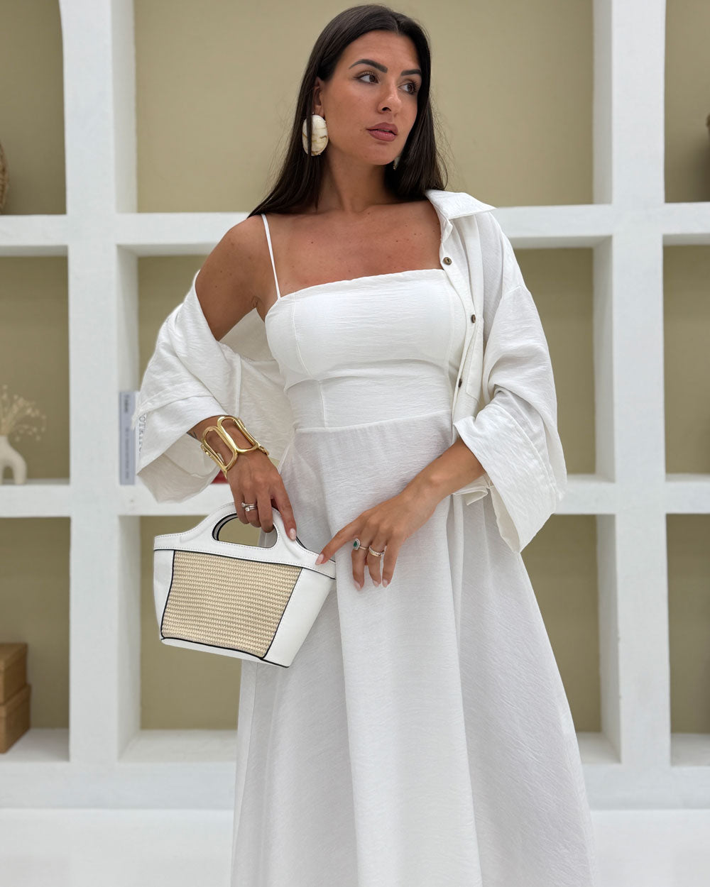Borsa Manico Bicolor Bianco