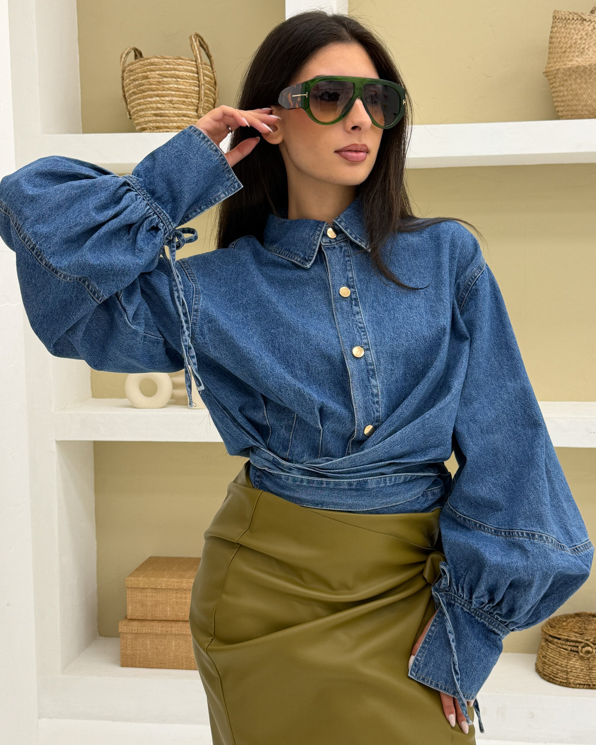Camicia denim Annodata Celeste