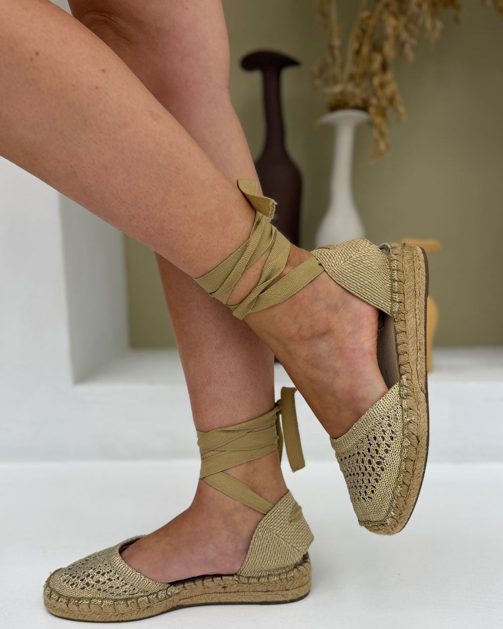 Espadrillas Bassa Suede Traforata Oro