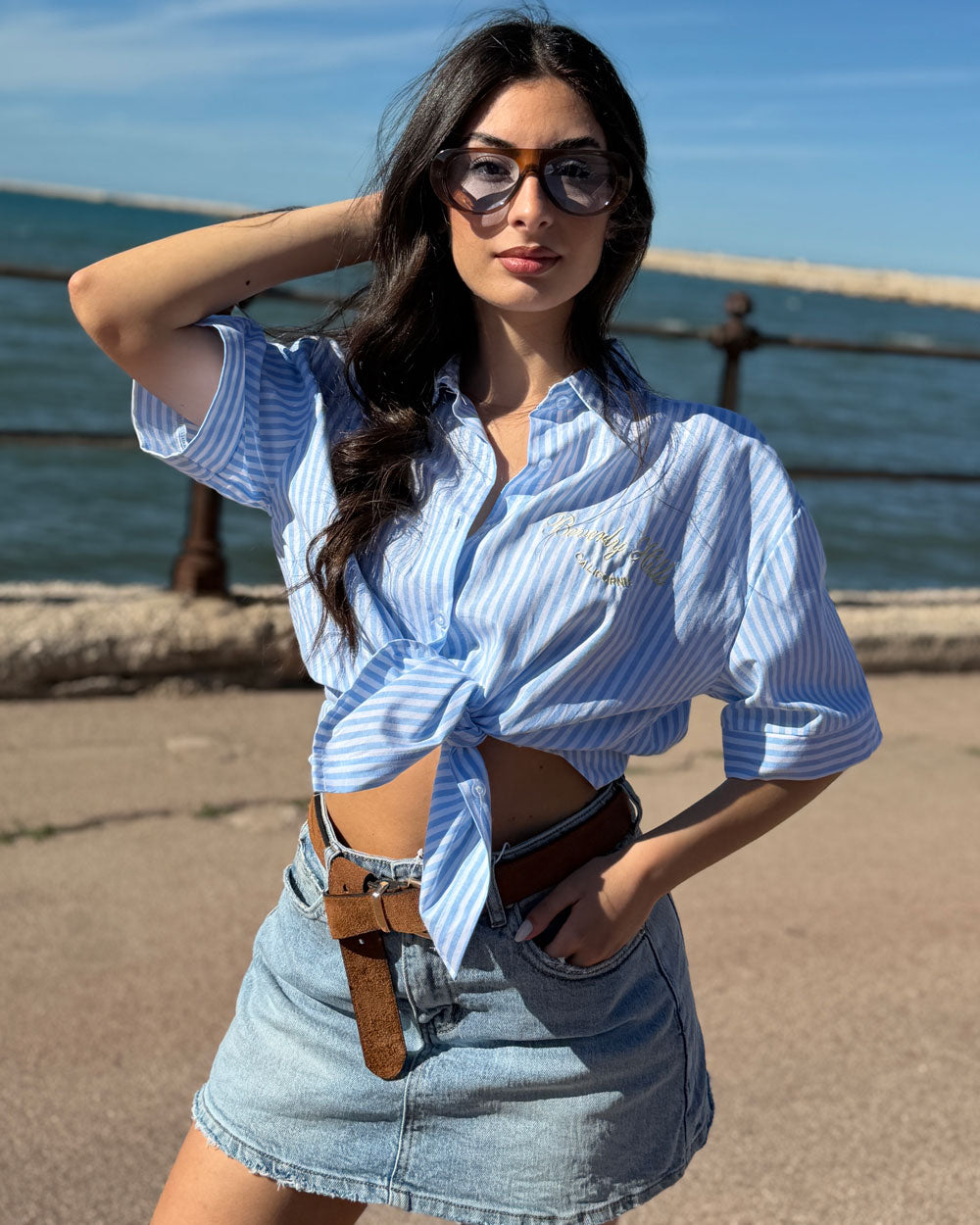 Camicia Beverly Hills Gessata Celeste
