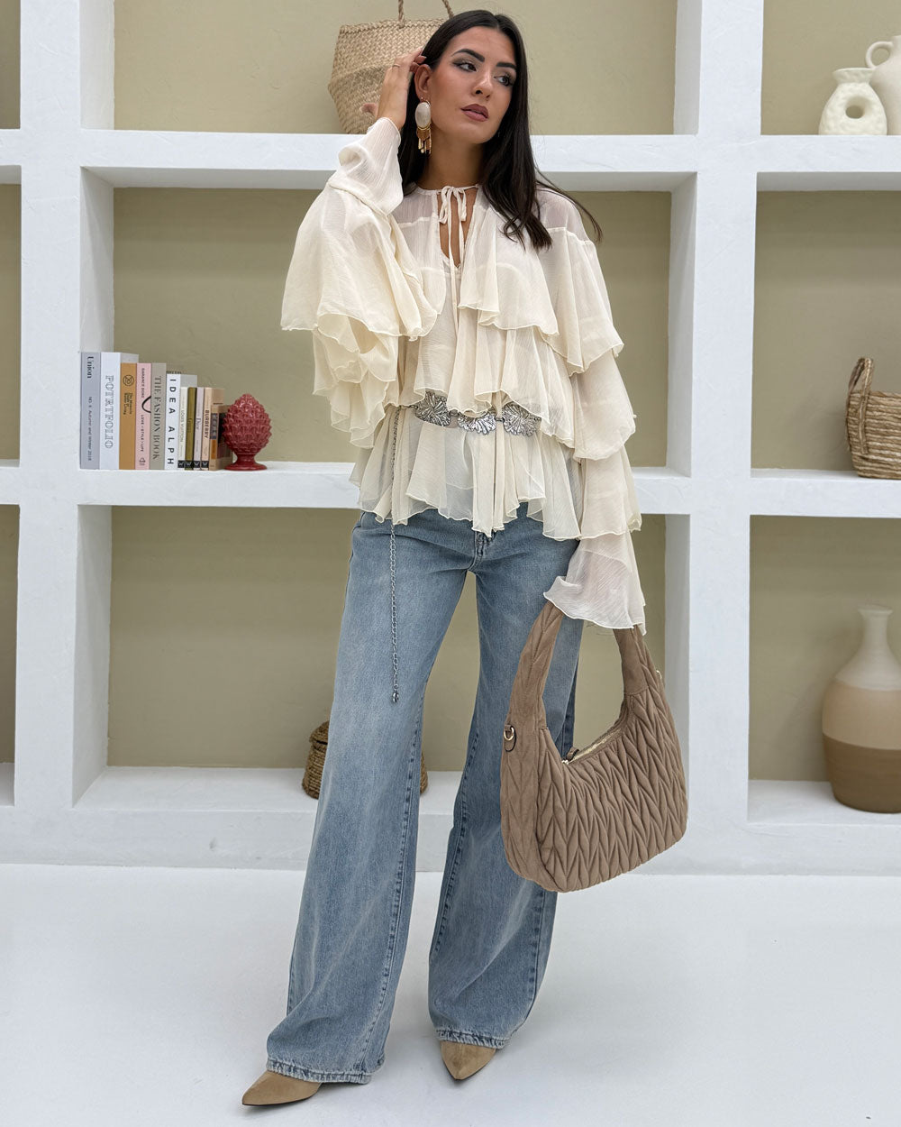 Jeans Wide Leg slavato A3552 Celeste