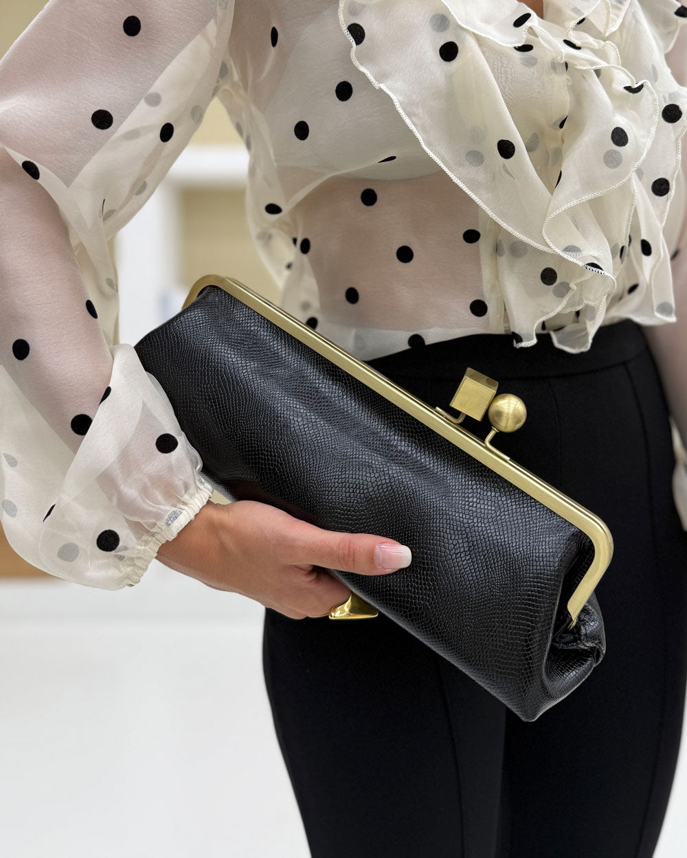 Clutch rettangolo pitone Nero