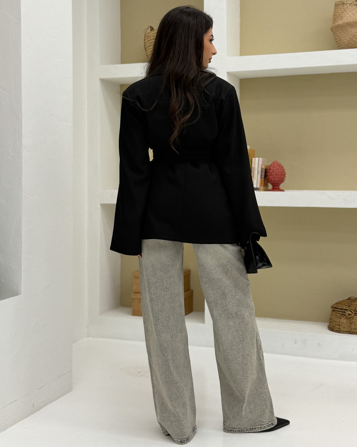 Blazer manica over con cintura Nero