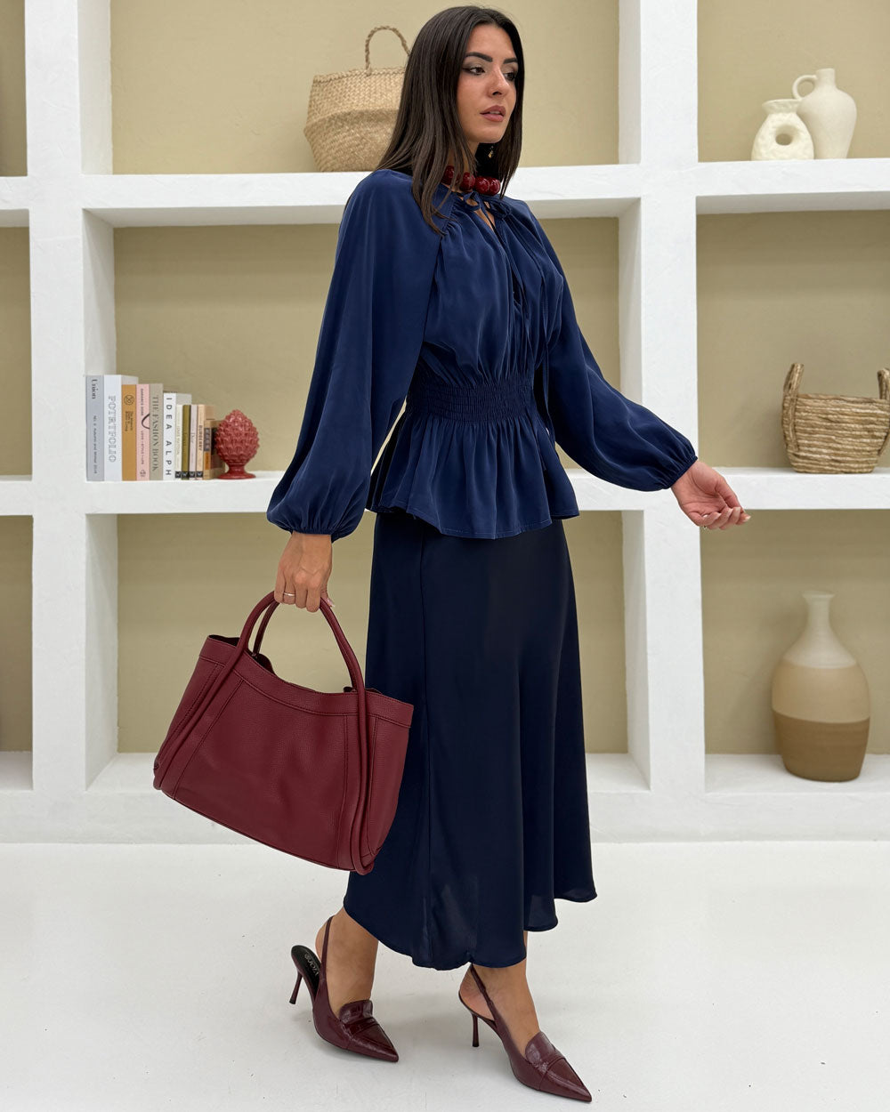 Borsa eff pelle martellato Bordeaux