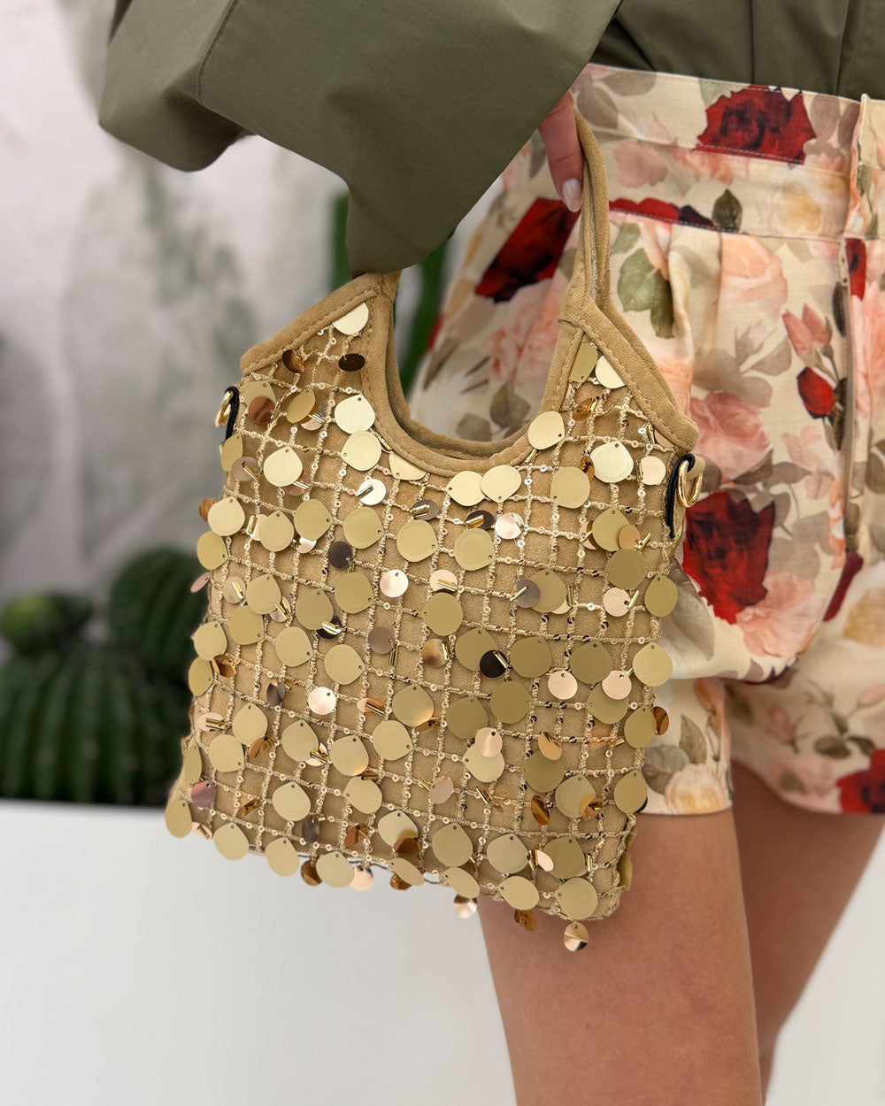 Borsa rete\paillettes Camel