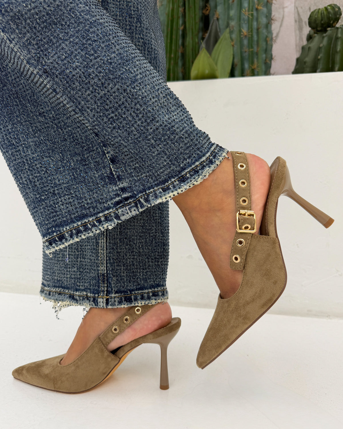 Slingback cintura scamosc. Beige