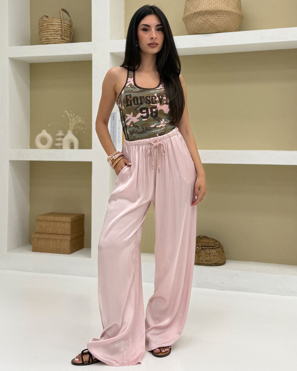 Pantalone palazzo viscosa  Rosa Cipria