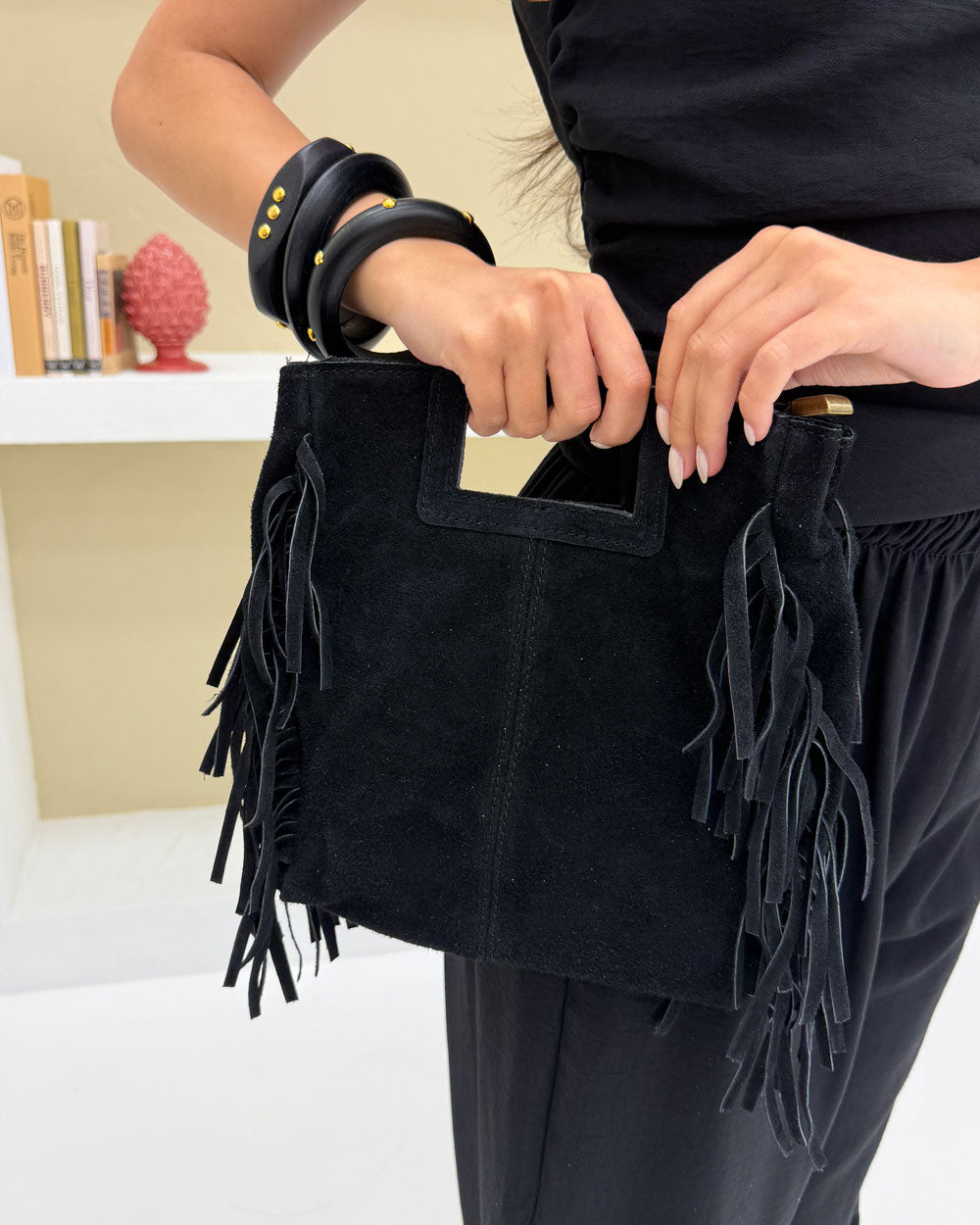 Borsa frange Maluma Nero