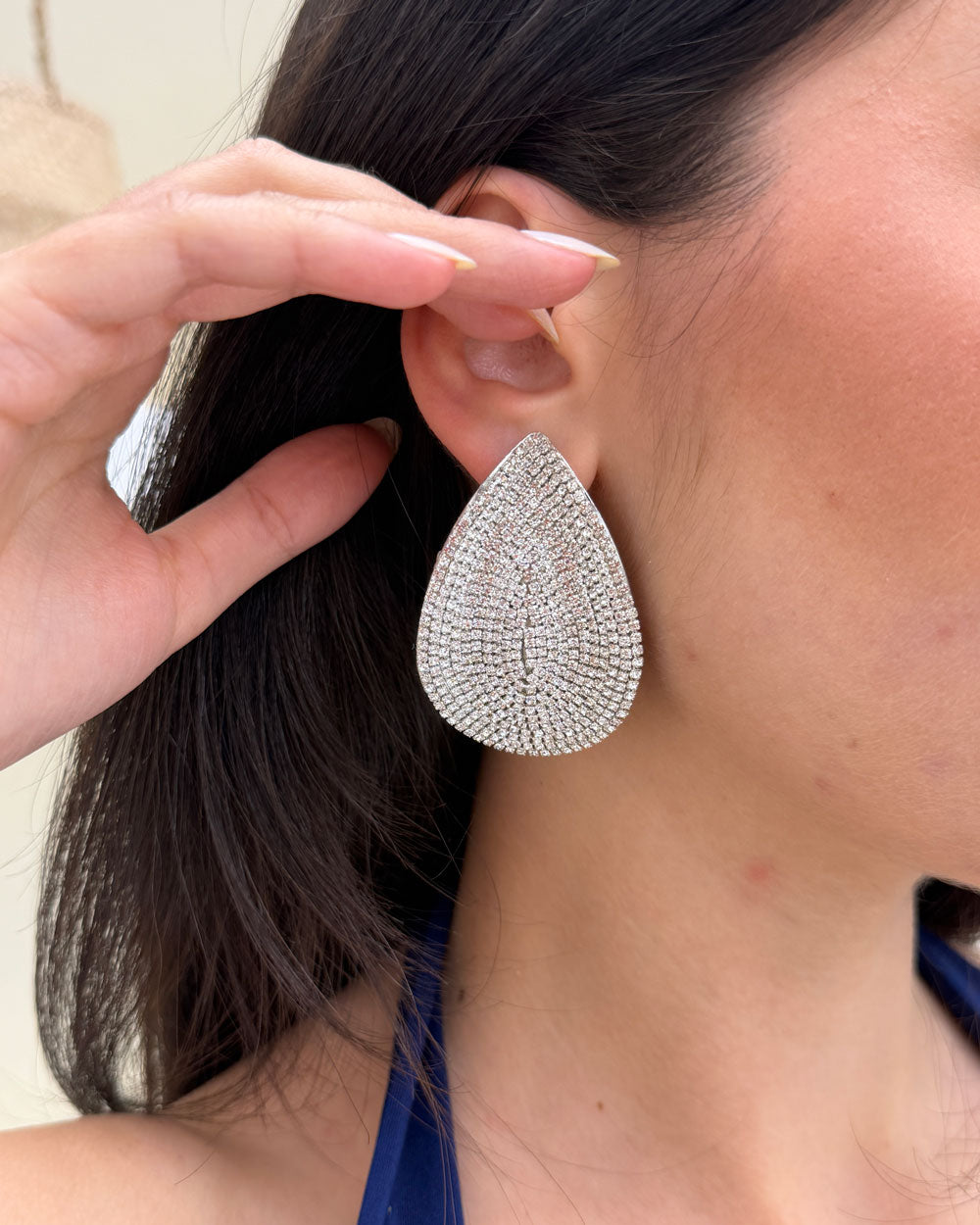 Orecchini Goccia Strass Argento