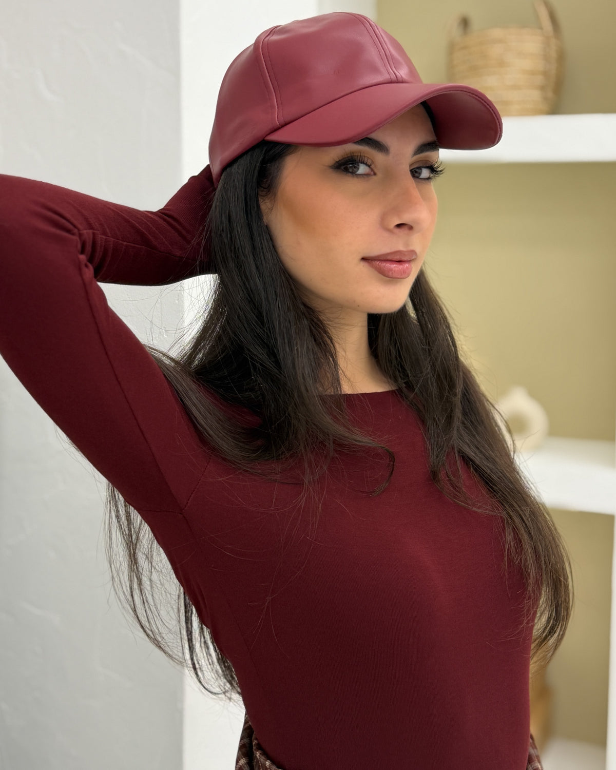 Cappello visiera Ecopelle Bordeaux
