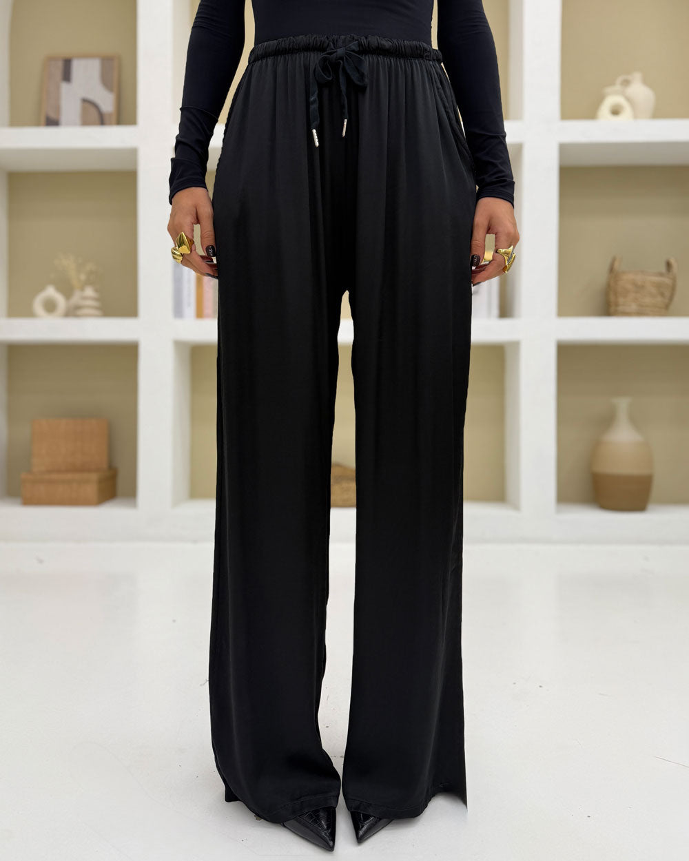Pantalone palazzo viscosa Nero