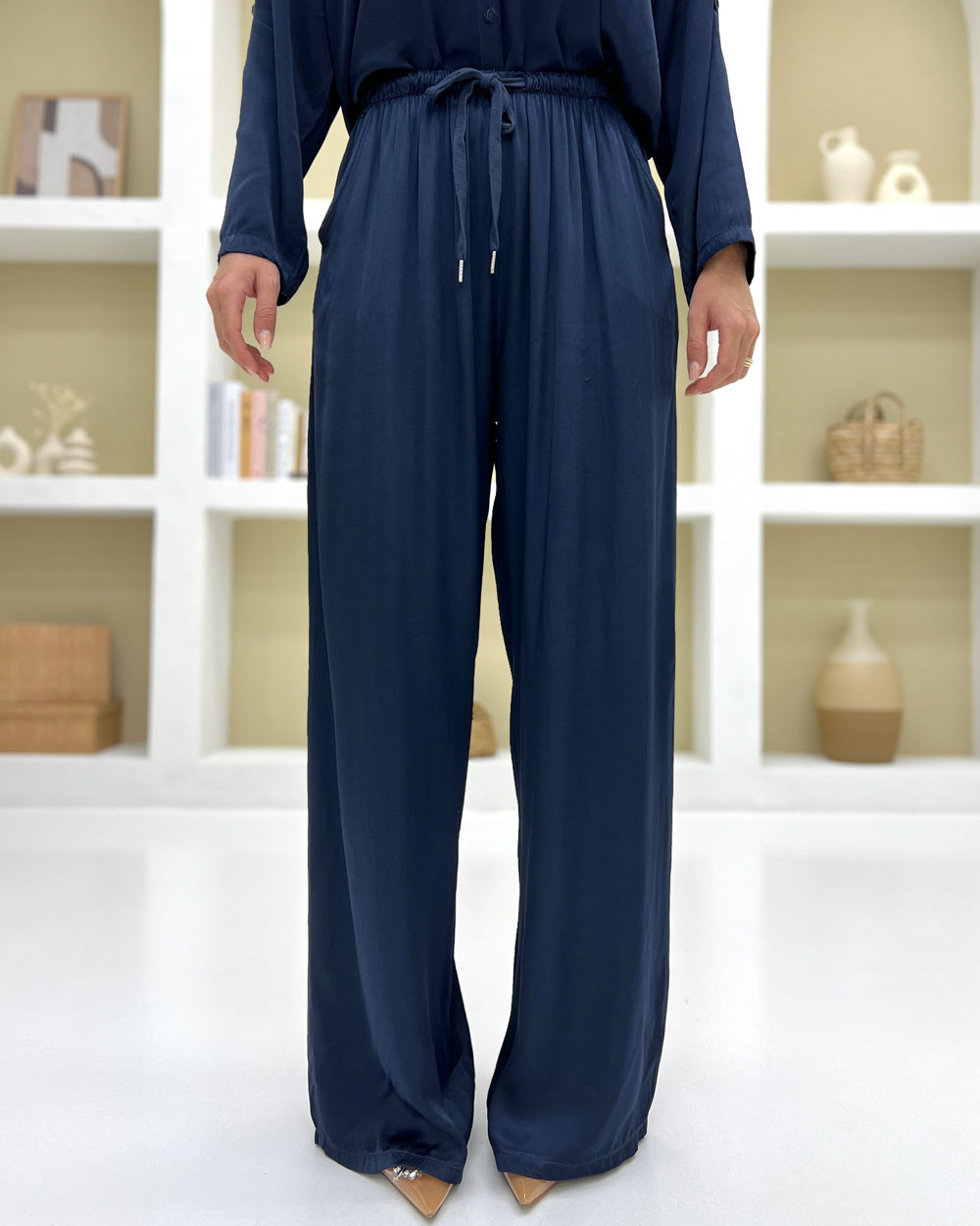 Pantalone palazzo viscosa Blu Notte