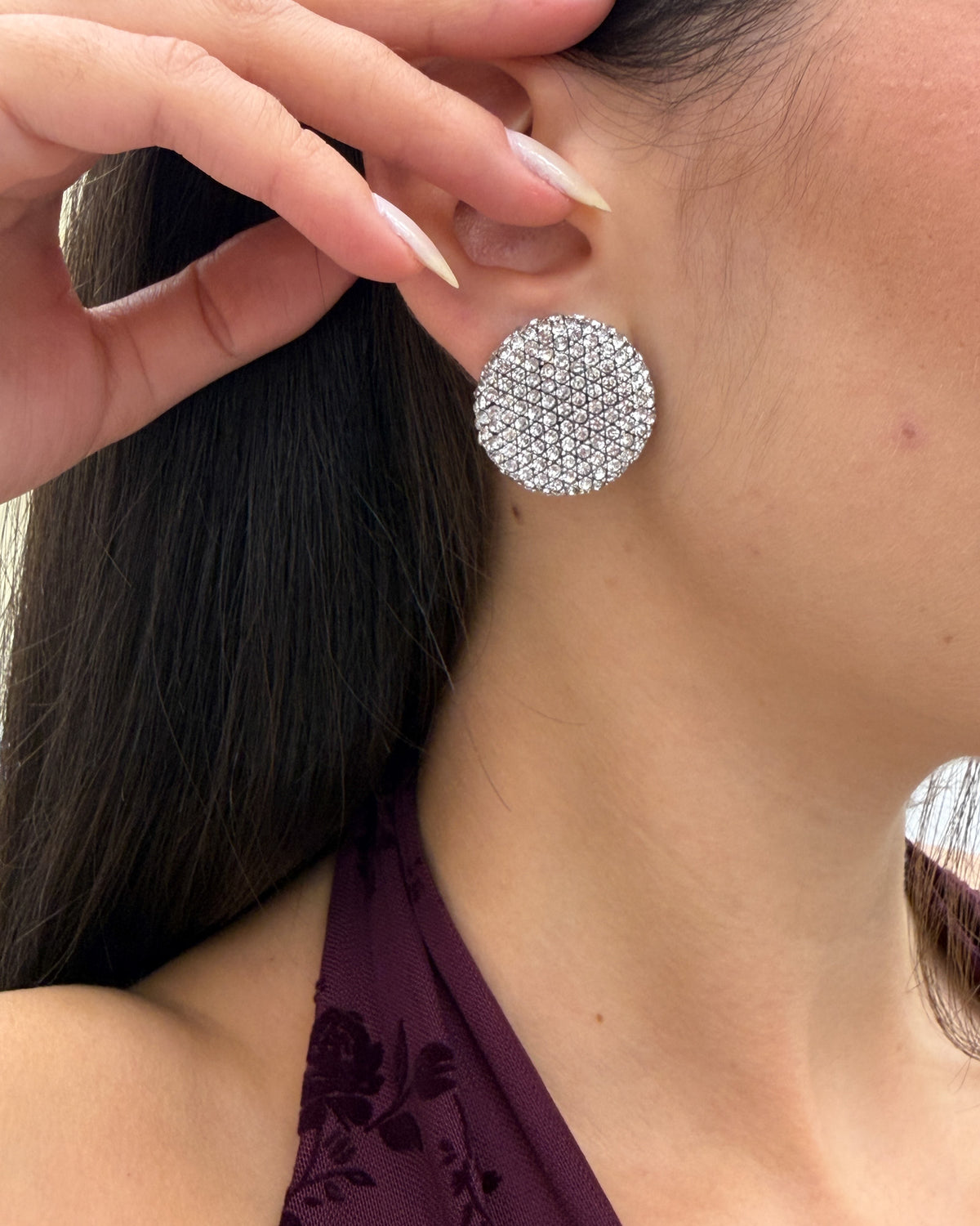 Orecchini bottone MM19 strass Argento