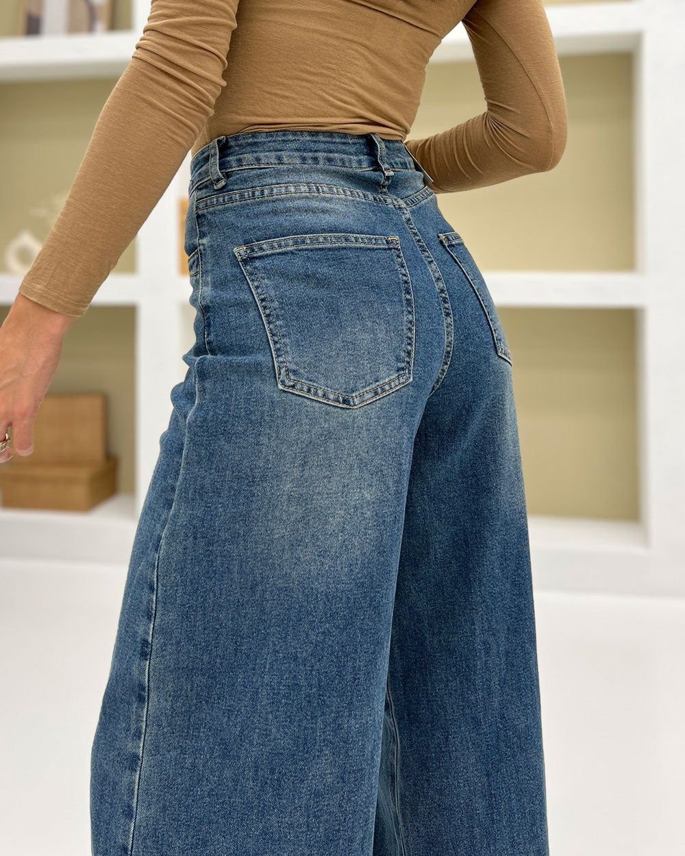 Jeans wide leg piegone 8540 Celeste