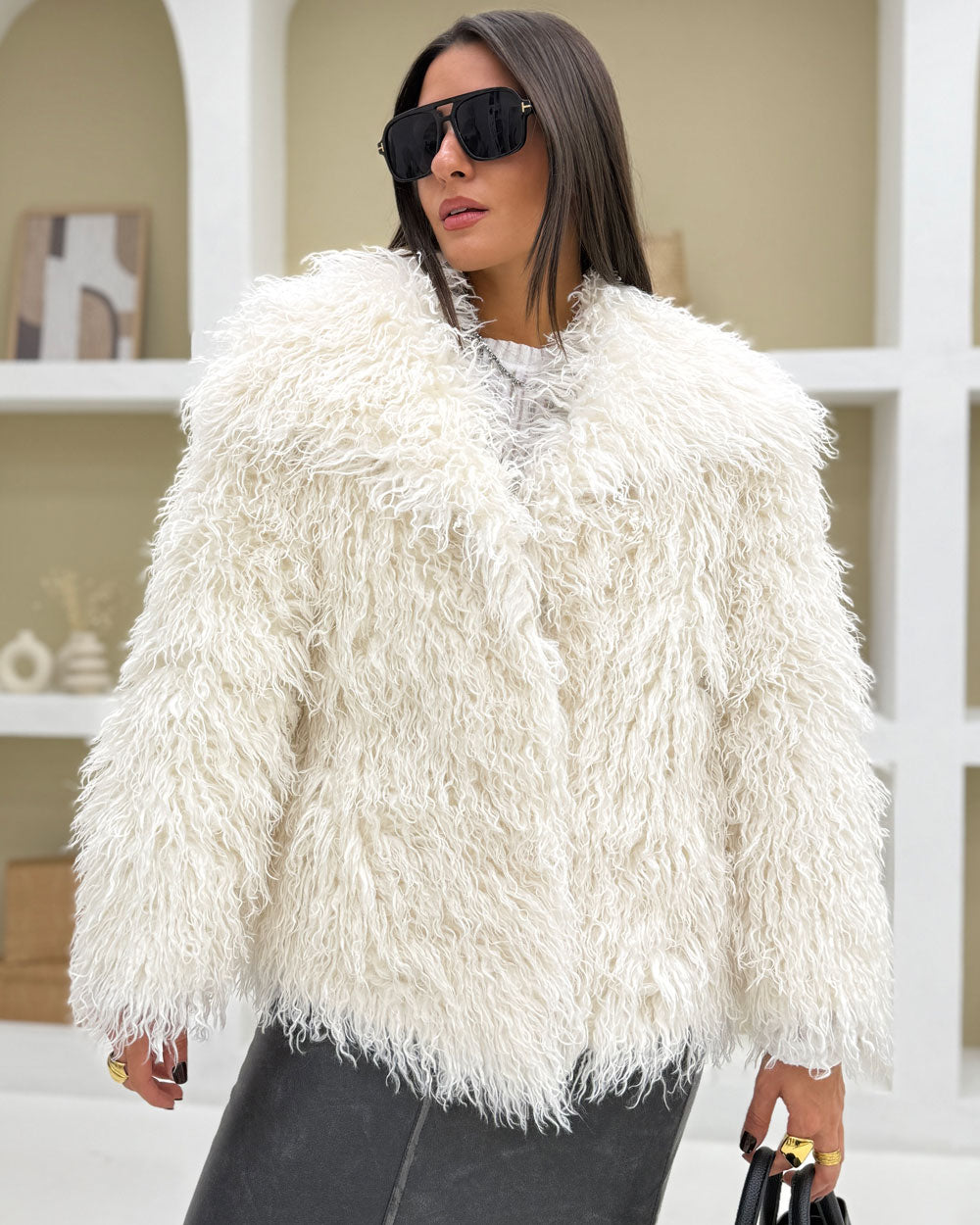 Eco-fur pelo lungo Bianco