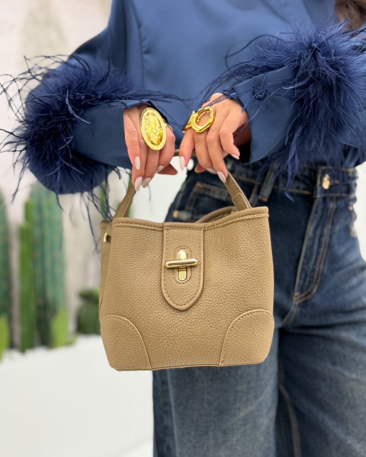 Borsa mini sacchetto Beige