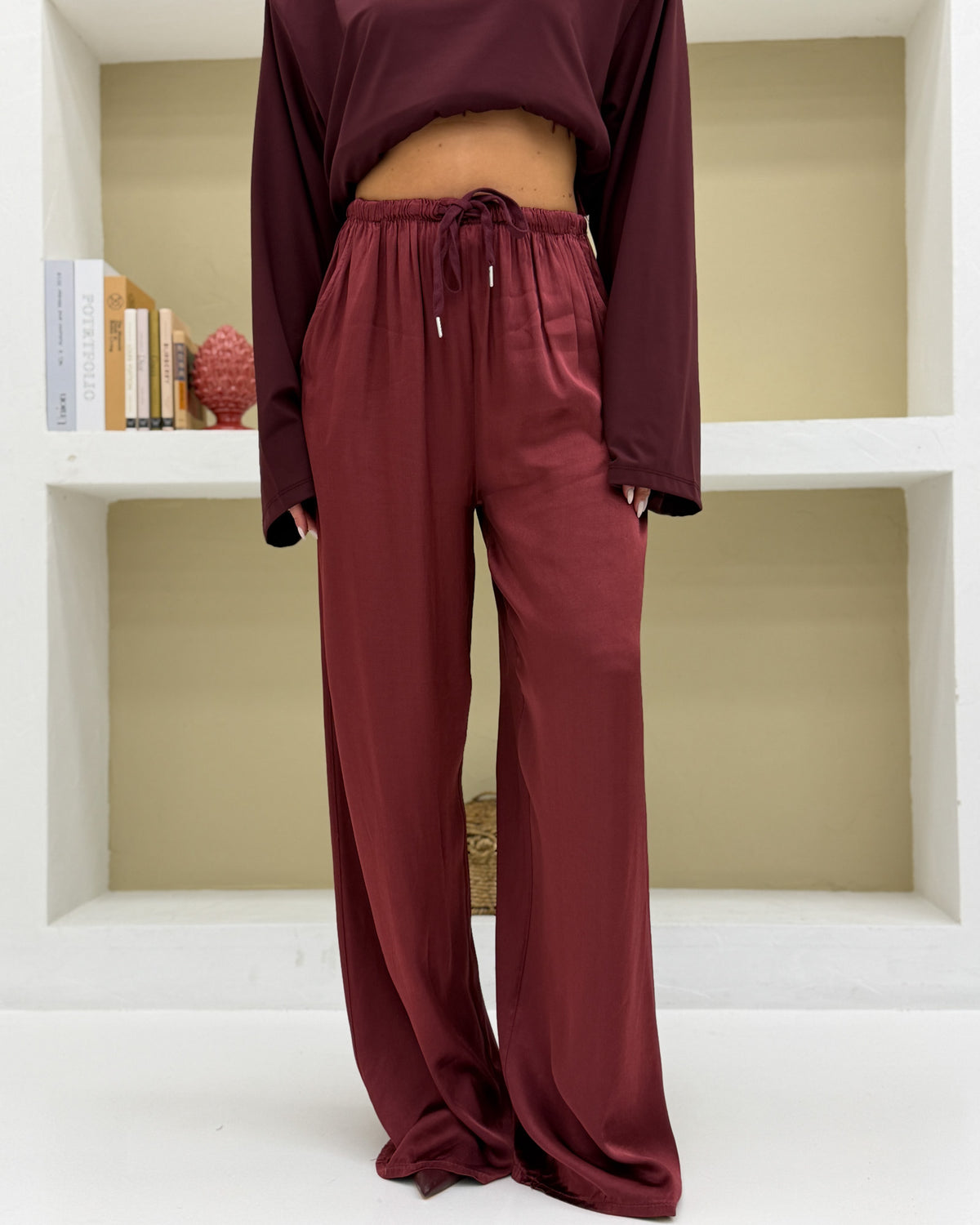 Pantalone palazzo viscosa Prugna