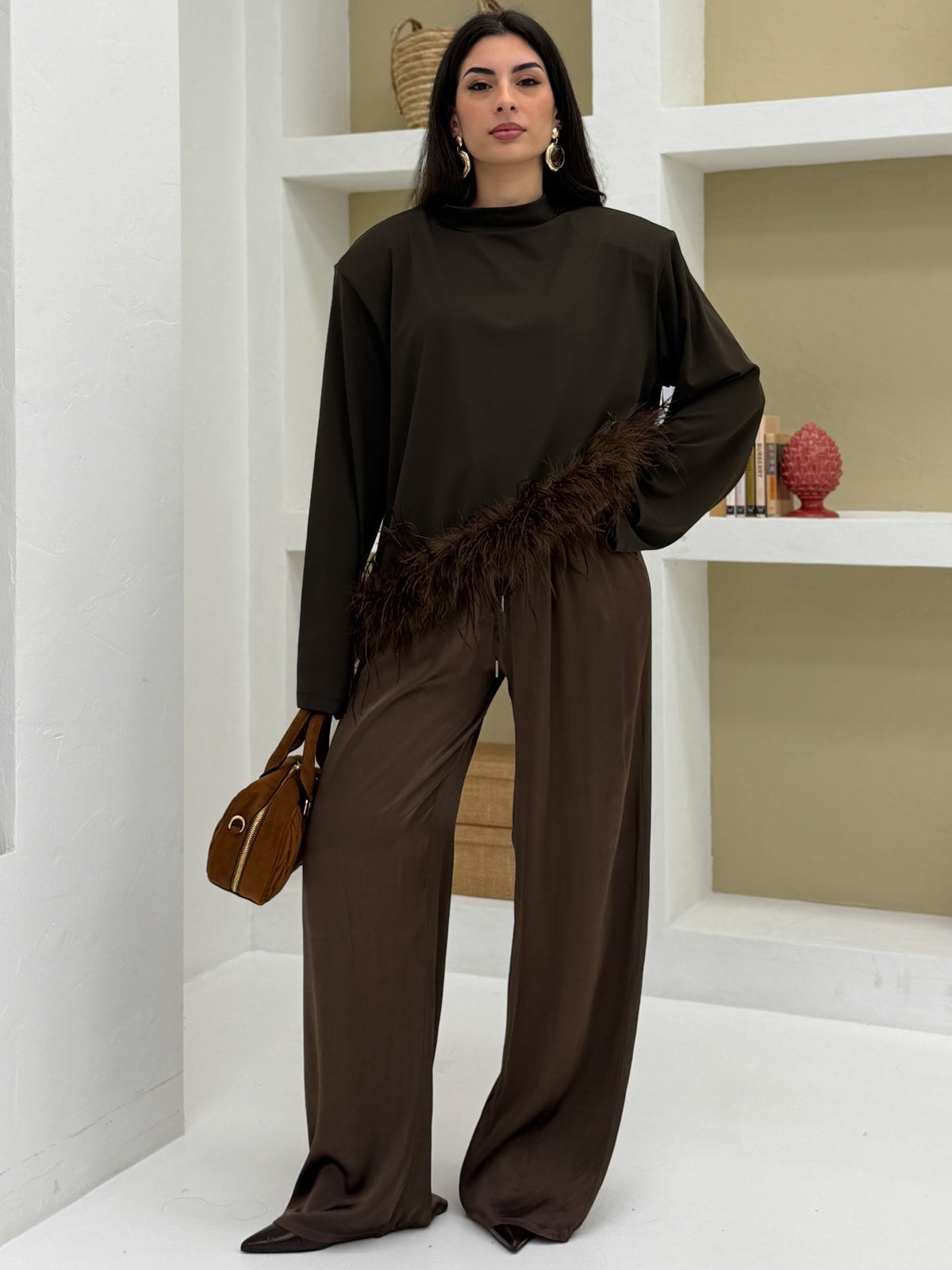 Pantalone palazzo viscosa Cacao