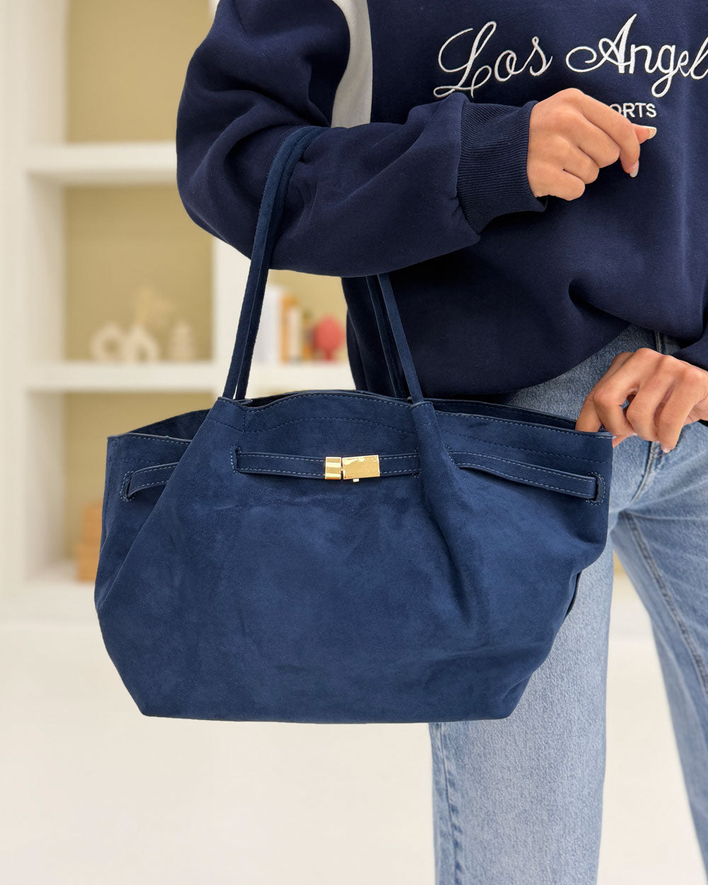 Borsa Annalisa suede Blu