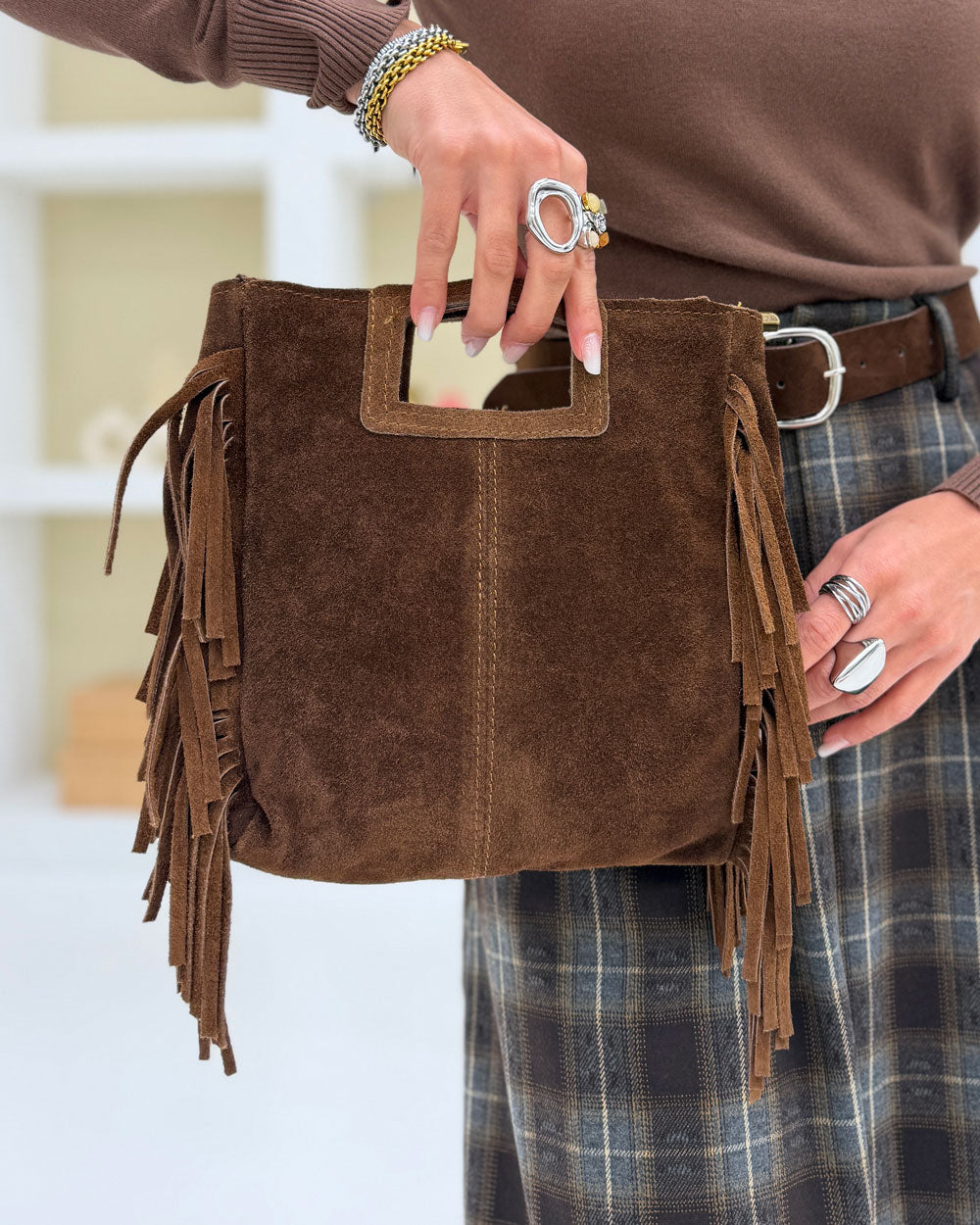 Borsa frange Maluma Marrone