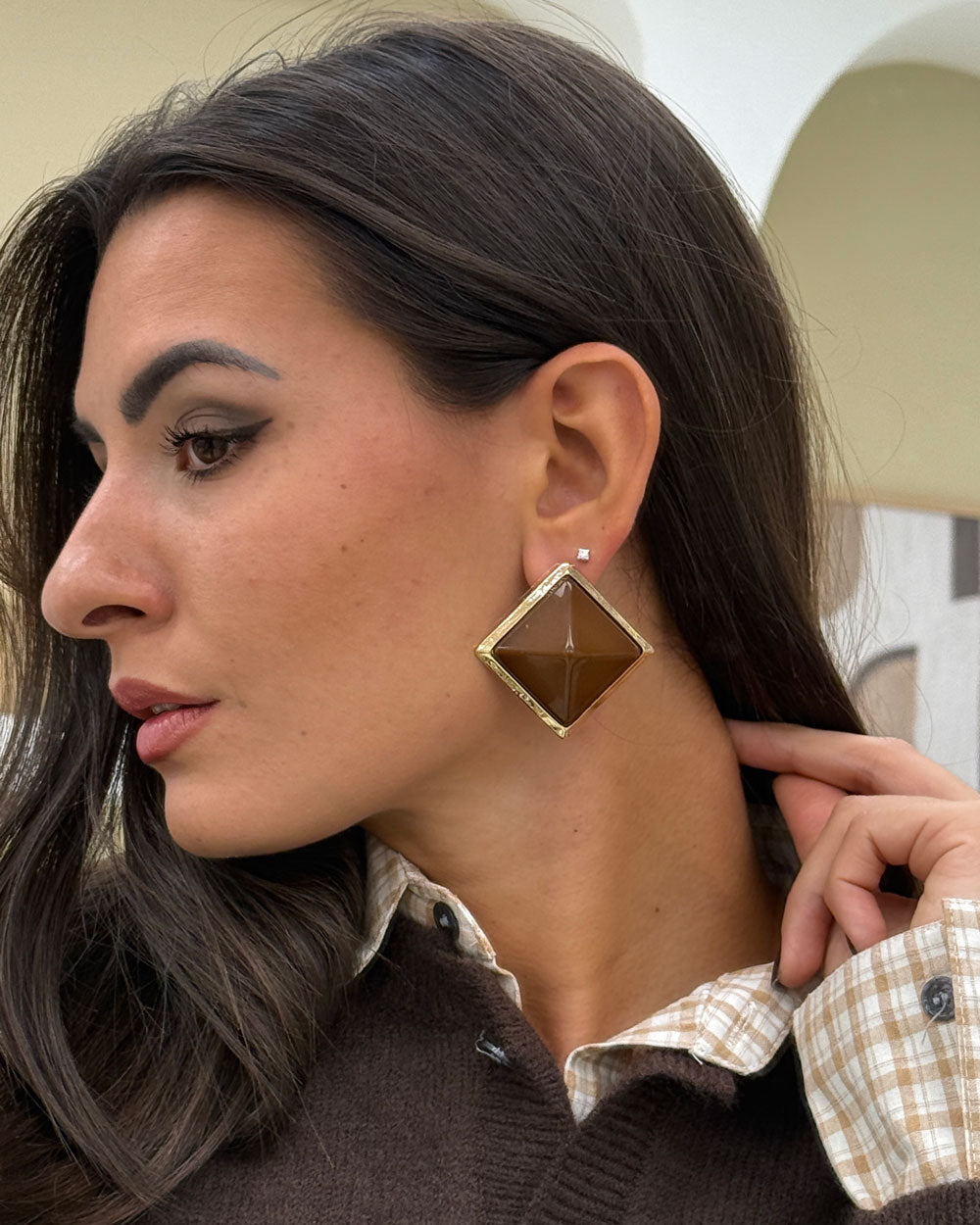 Orecchini Geometric Marrone